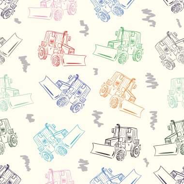 Seamless texture with a tractor clipart