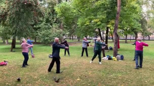Classe de corps de forage pour personnes âgées, bras et jambes sport fitness étirement. — Video