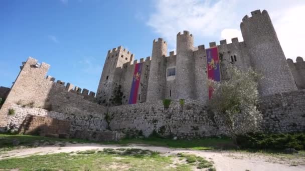 Landmark castle of Portugal, Obidos bastion. Main yard of Portuguese stronghold. — Stock Video