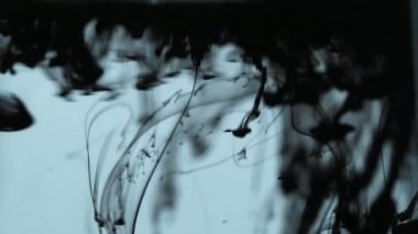 Siyah renkli mürekkep damlar ve su sıvısına damlar. Koyu boya sıçraması..