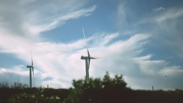 Fonte de energia verde, geração de energia sustentável. Turbinas de moinho de vento eficientes. — Vídeo de Stock