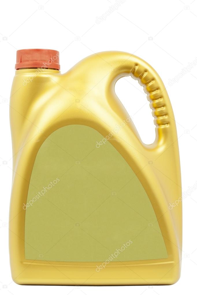 Engine oil can of gold color