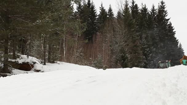 Traktor rensar snö från vägen — Stockvideo