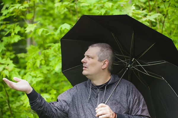 Man met paraplu in park — Stockfoto