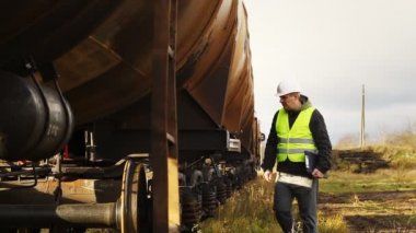 tank vagonları Bölüm 6 yakınındaki demiryolu çalışanı