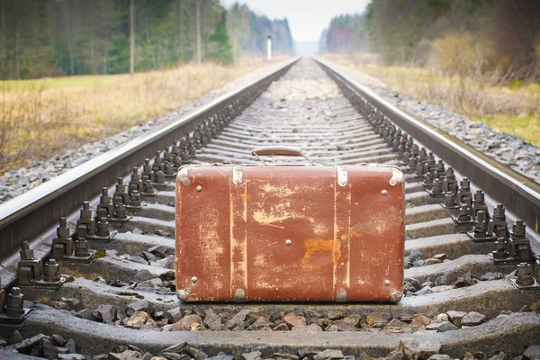 Old suitcase on the railway — Stock Photo, Image