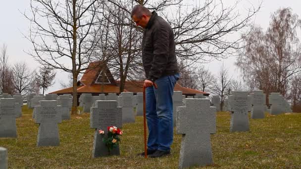 Człowiek z laską w pobliżu żołnierza grób odcinek 6 — Wideo stockowe