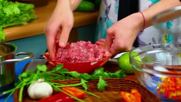 Žena připravuje jídlo — Stock video