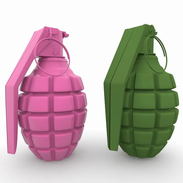 两枚粉色和绿色手榴弹的概念 — 图库照片