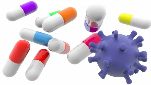 五颜六色抗病毒胶囊的概念 — 图库照片
