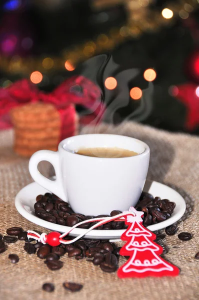 Natale caffè con chicchi — Stock Photo, Image