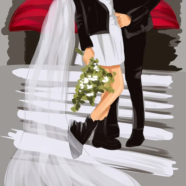 Buketli düğün illüstrasyonu