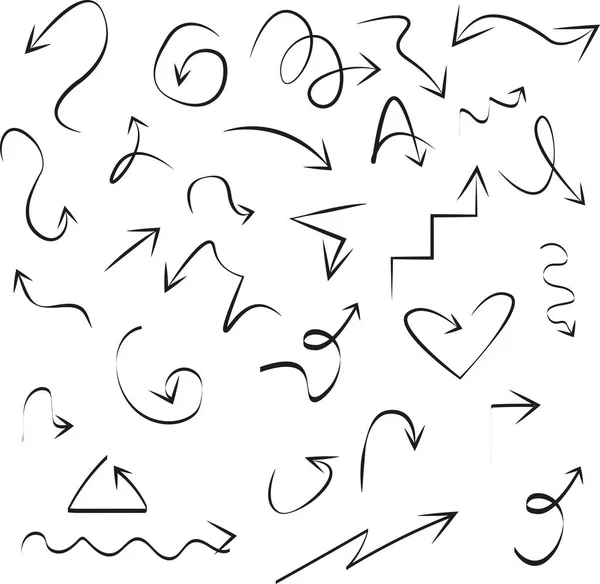 Siyah grunge elle çizilmiş okları üzerine beyaz izole kümesi. Vektör çizim