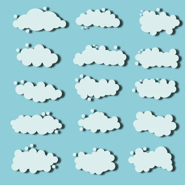 蓝色背景上不同形状的卡通白云 — 图库照片
