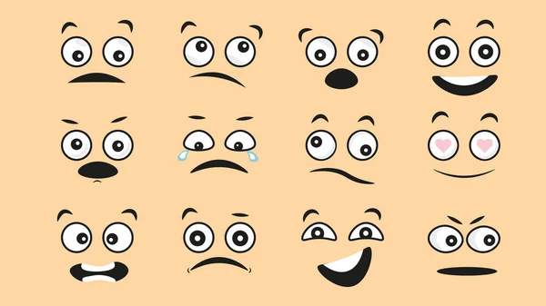 Caras Dibujos Animados Ojos Boca Expresivos Sonriendo Llorando Sorprendiendo Expresiones —  Fotos de Stock