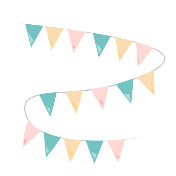 Asılı bayraklar çelengi. Hazır ol. Parti için çok renkli onay kutuları