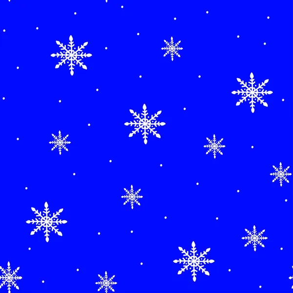 Бесшовный узор со снегом и ручной работы снежинки на синем фоне, рождественская иллюстрация для обертывания бумаги, дизайн упаковки и печать на ткани, праздничные обои — стоковый вектор