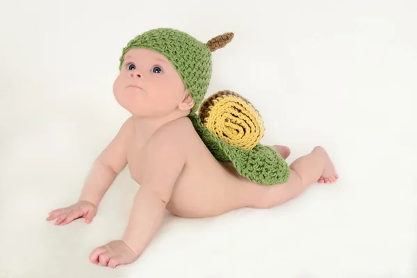 Beautiful baby 6 months knit suit snails — Stock Photo, Image