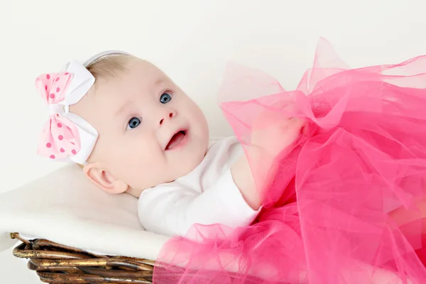 Beau bébé est de 6 mois dans le panier Photos De Stock Libres De Droits