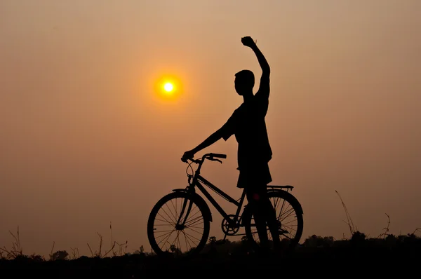 Happy with bicycle — Stock Photo, Image