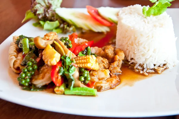 Thai food call KHAO PUD KEEMAO TA LE — Stock Photo, Image