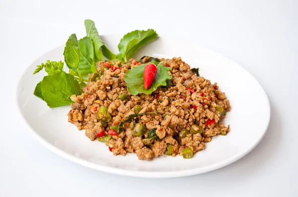 Comida tailandesa chamada pud krapao moo — Fotografia de Stock