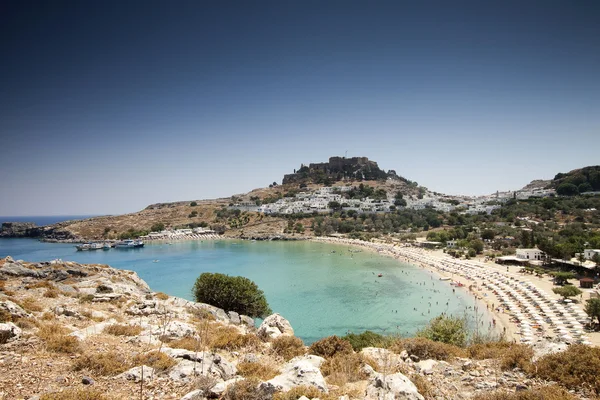ギリシャのリンドス島からリンドウ湾での眺め — ストック写真