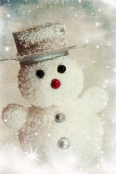 Vintage Noel kartı ile kardan adam — Stok fotoğraf