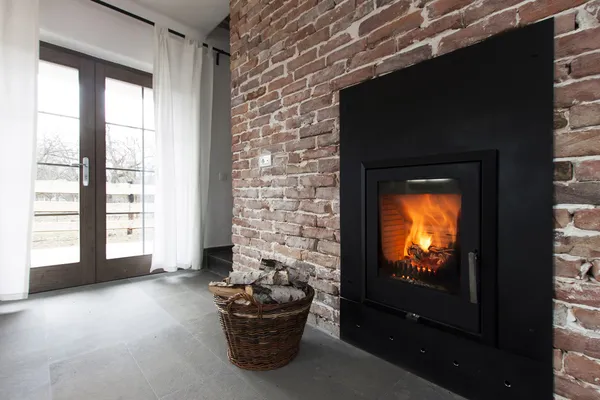 Rustic living room with fireplace — Stock Photo, Image