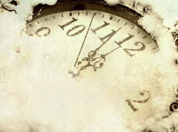 Old vintage clock and holiday lights