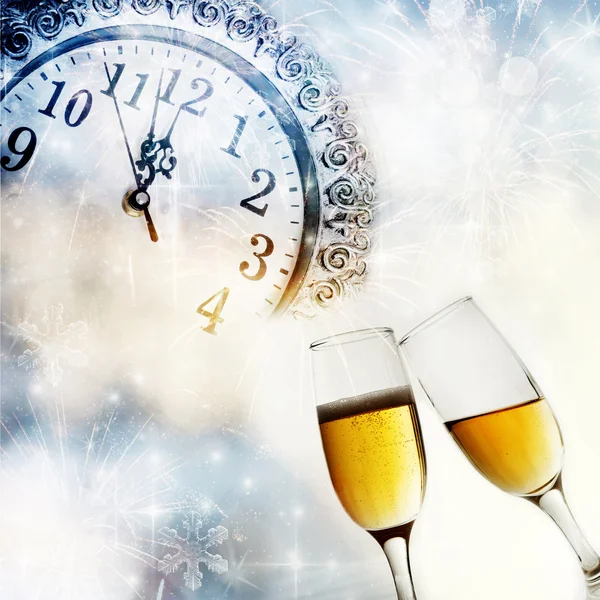 New Year's with champagne glasses — Stock Photo, Image