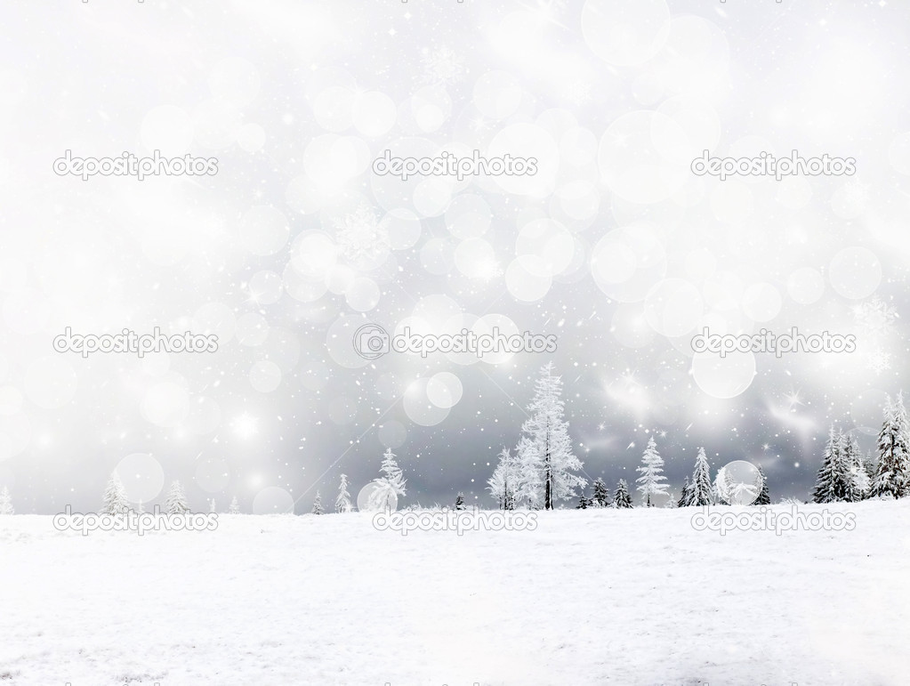 Christmas background with snowy fir trees