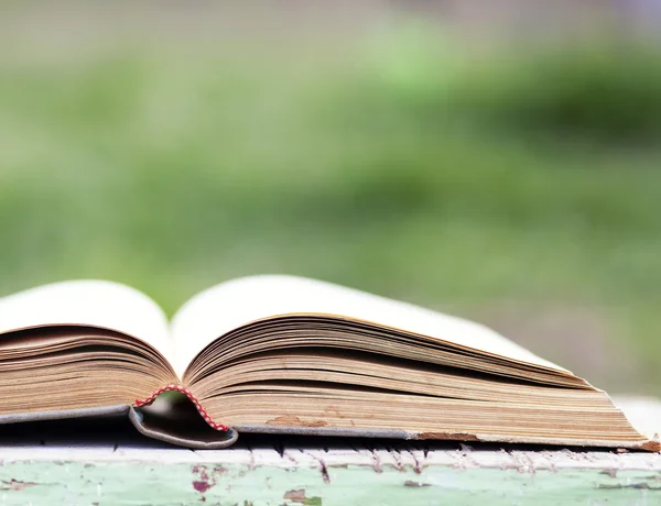 Buka buku dengan latar belakang hijau — Stok Foto