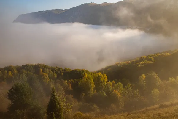 Transilvanya Kırsalında Güzel Sisli Sonbahar Sabahı Manzarası — Stok fotoğraf