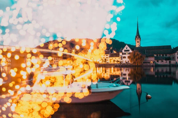 Luces Navidad Zurich Por Noche — Foto de Stock
