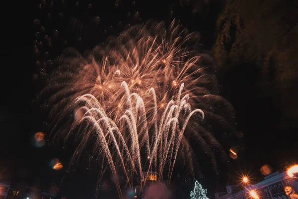 Fireworks City Happy New Year Background — Stock Photo, Image