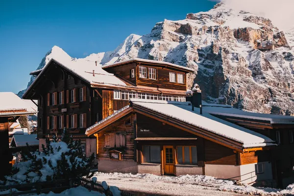 Cennet Gibi Sviçre Köyü Murren Kışın Dağlarda — Stok fotoğraf