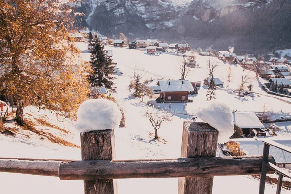 Kış Mevsiminde Şaşırtıcı Turistik Alp Köyü Grindelwald Sviçre Avrupa — Stok fotoğraf