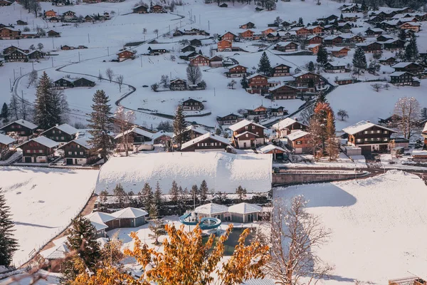 Kış Mevsiminde Şaşırtıcı Turistik Alp Köyü Grindelwald Sviçre Avrupa — Stok fotoğraf