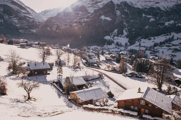 Tolles Touristisches Alpendorf Winter Grindelwald Schweiz Europa — Stockfoto