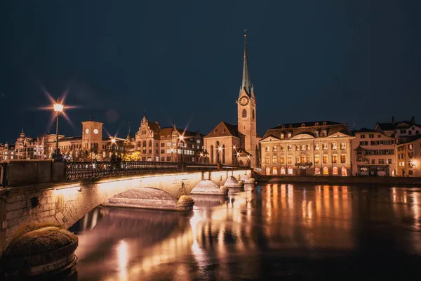 Panorama Del Centro Zurigo Con Frau Munster Grossmunster — Foto Stock