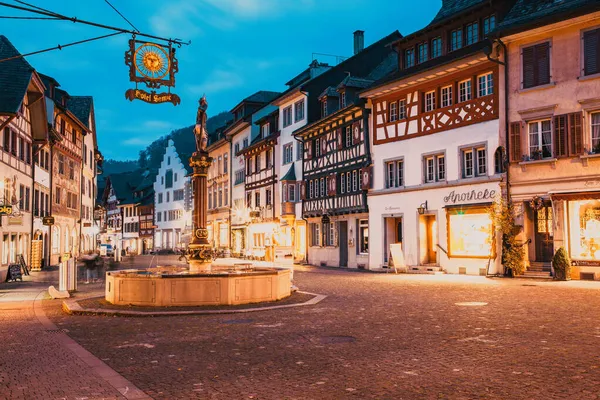 Pitoresca Aldeia Suíça Stein Rhein Noite — Fotografia de Stock