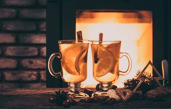 Bebidas Quentes Decorações Natal Casa Aconchegante — Fotografia de Stock