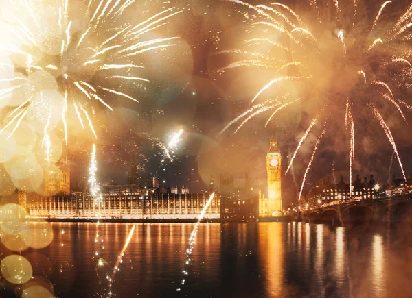 Fogos Artifício Sobre Celebrações Ano Novo Big Ben Londres Reino — Fotografia de Stock