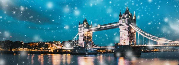 Queda Neve Pesada Sobre Tower Bridge Inverno Londres — Fotografia de Stock