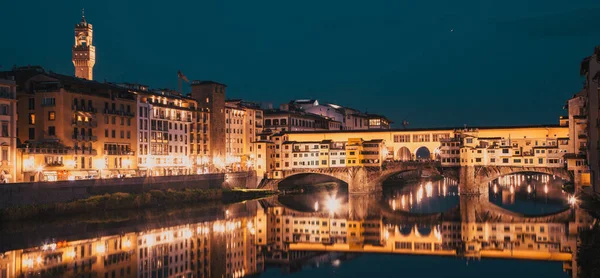 Ponte Vecchio Aan Rivier Arno Nachts Florence Italië — Stockfoto