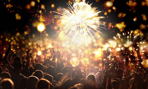 Crowd Fireworks Happy New Year — Stockfoto