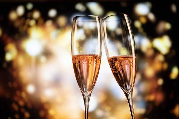 Şampanya Kadehi Neşeli Işık Yeni Yılınız Kutlu Olsun — Stok fotoğraf