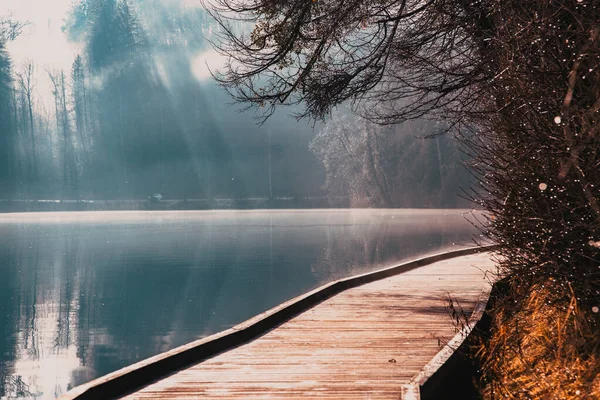 Gölün kenarından gelen güneş ışınlarının bayrağı