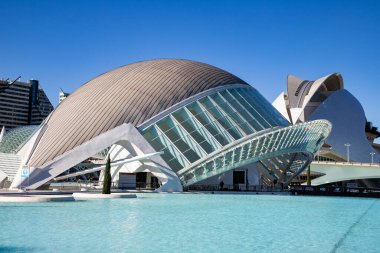 VALENCIA , SPAIN - DECEMBER 6, 2021: The city of the Arts and Sciences, Ciudad de las Artes y las Ciencias on a sunny day in Valencia, Spain.